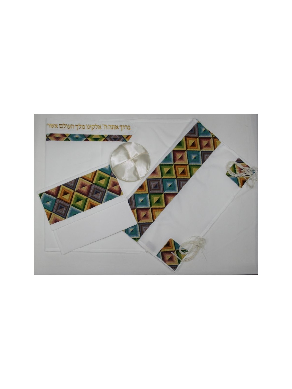 סט טלית גיאומטרי צבעוני מאת רונית גור | טליתים מודרניים